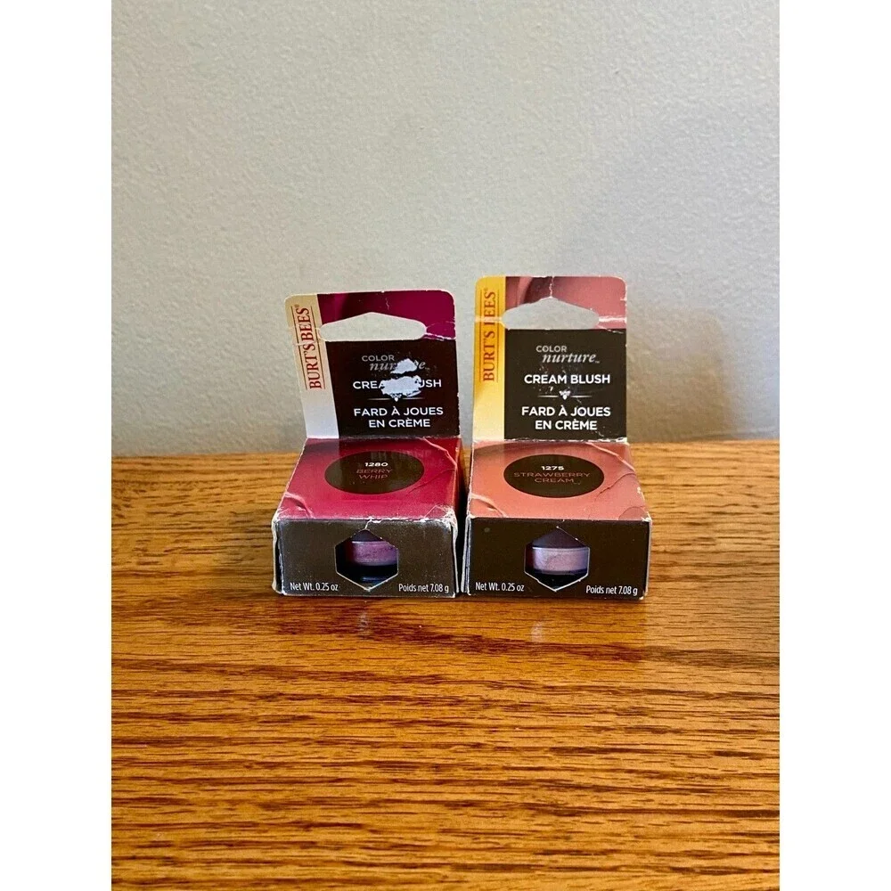 (2) BURTS BEES Strawberry Cream Berry Whip Color Nurture Cream Blush 0.25 Oz SET